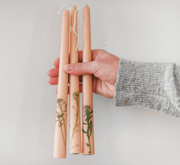Floral Inlaid Tapered Candles, Set/3